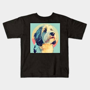 Bearded Collie in 70's Kids T-Shirt